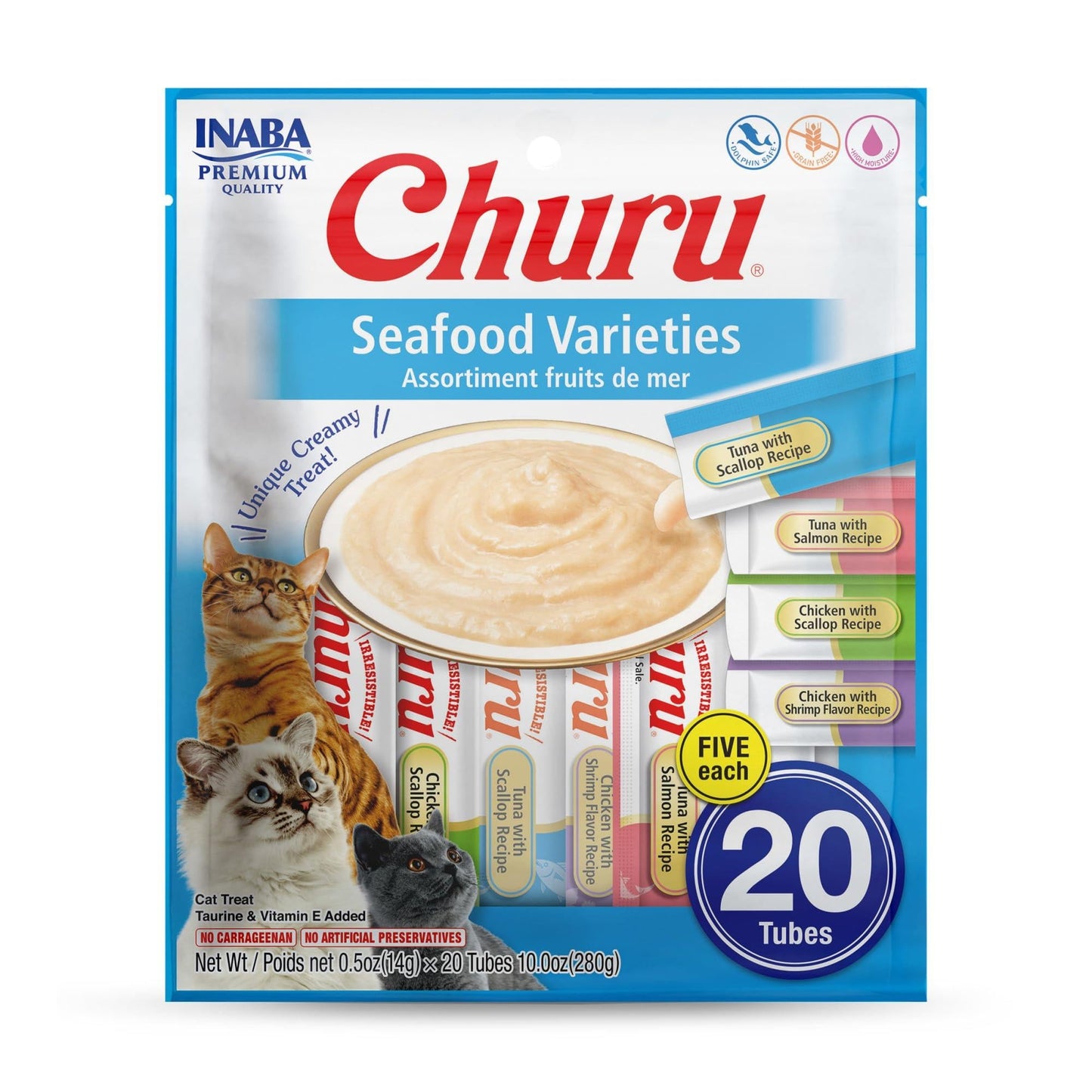 Inaba Churu Puree Seafood Varieties Cat Food Topper 20 X 14g