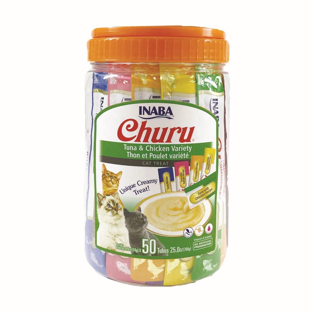 Inaba Churu Creamy Puree Tuna And Chicken Varieties Tub Cat Treat Tubes 50 Pack 700g