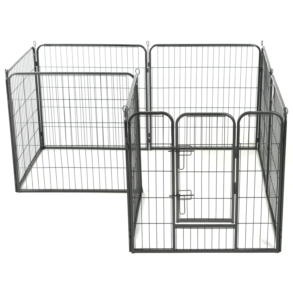 Dog Playpen 8 Panels Steel 80X80cm Black