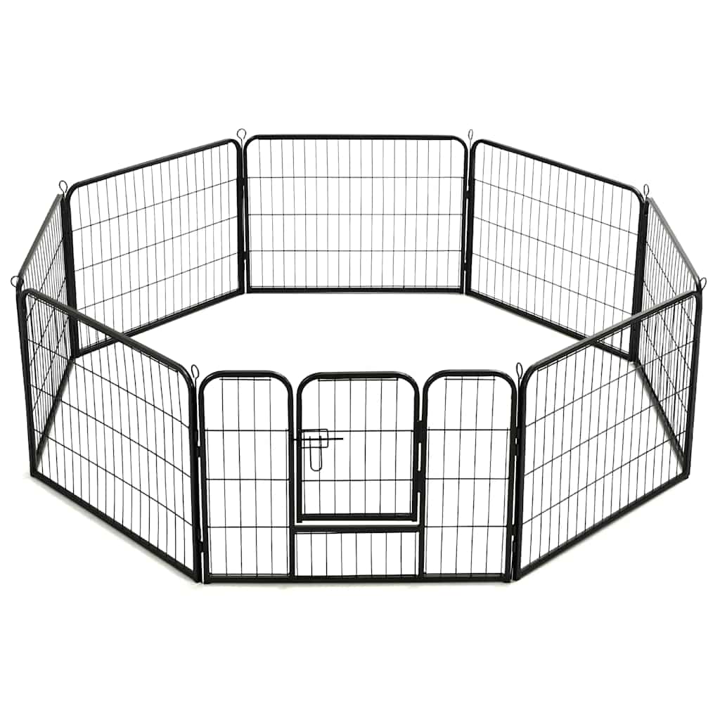Dog Playpen 12 Panels Steel 80X60cm Black