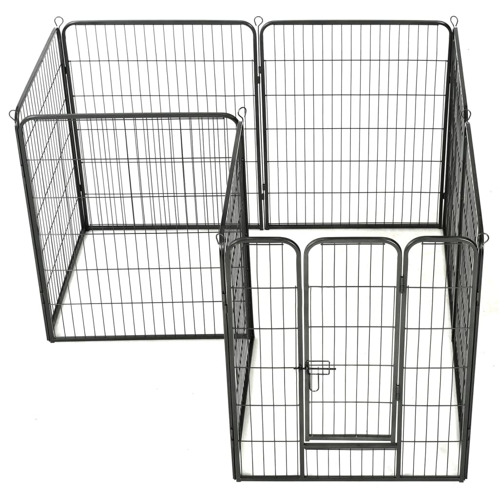 Dog Playpen 8 Panels Steel 80X100cm Black