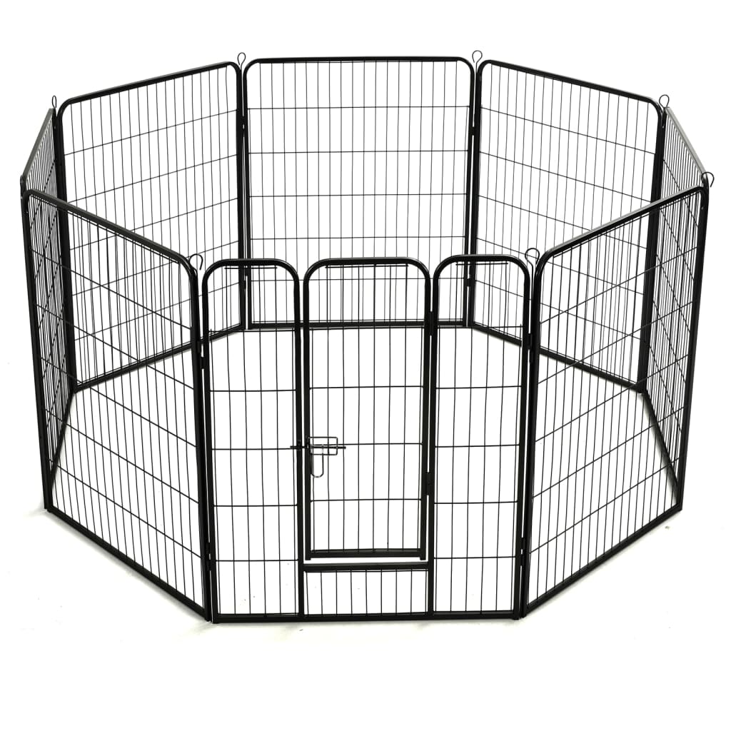 Dog Playpen 8 Panels Steel 80X100cm Black