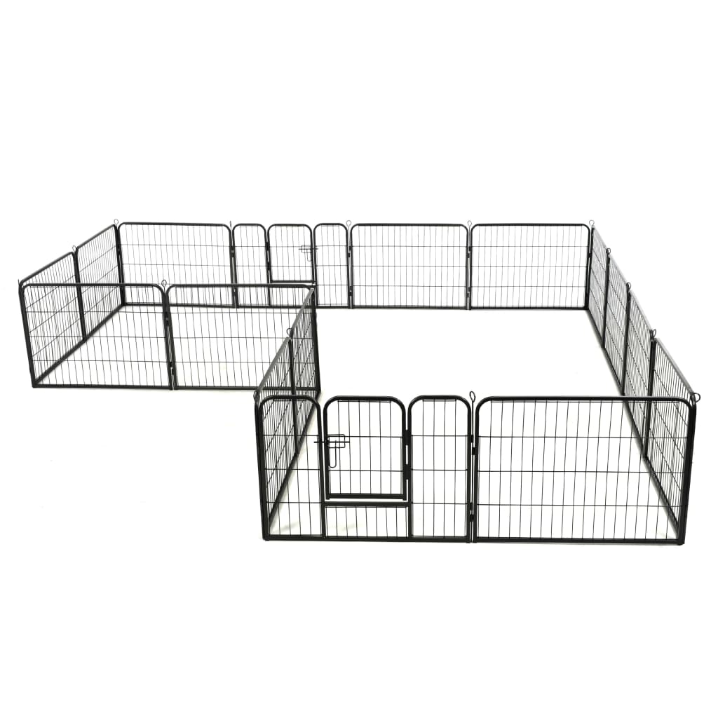 Dog Playpen 16 Panels Steel 60X80cm Black