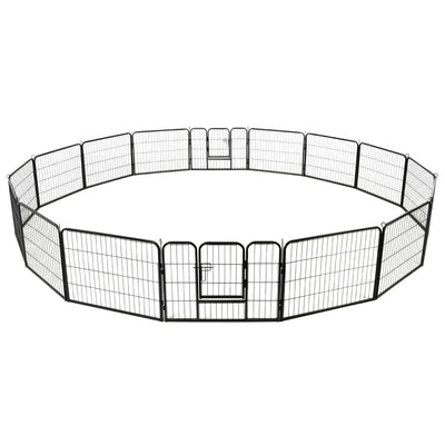 Dog Playpen 16 Panels Steel 60X80cm Black