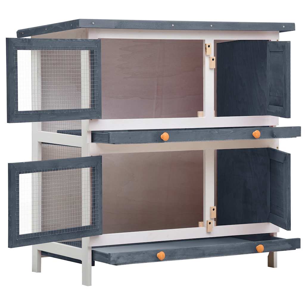 Outdoor Rabbit Hutch 3 Doors Grey