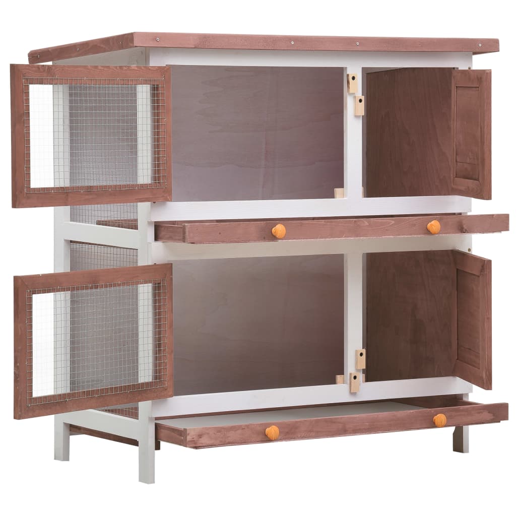 Andala Pets Outdoor Rabbit Hutch 4 Doors Brown Wood