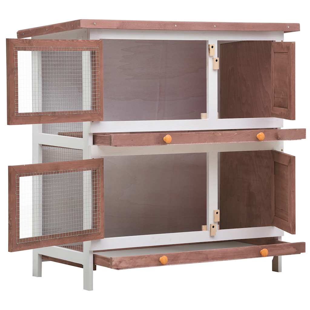 Outdoor Rabbit Hutch 4 Doors Brown