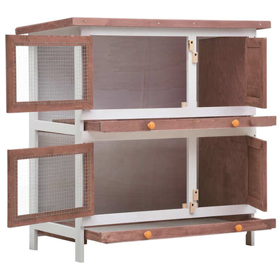 Outdoor Rabbit Hutch 4 Doors Brown