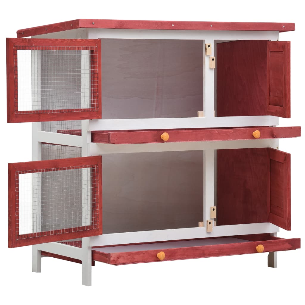 Andala Pets Outdoor Rabbit Hutch 4 Doors Red Wood