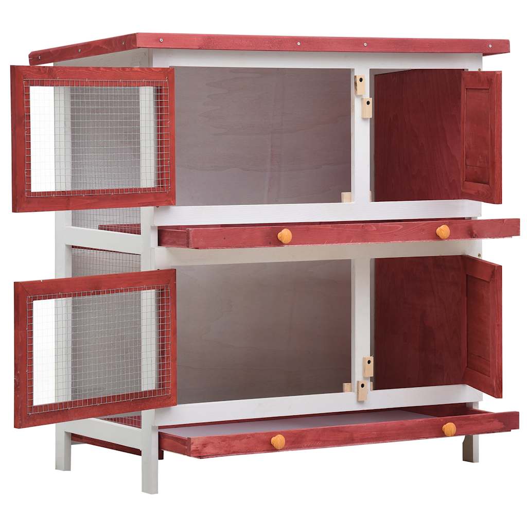 Outdoor Rabbit Hutch 4 Doors Red