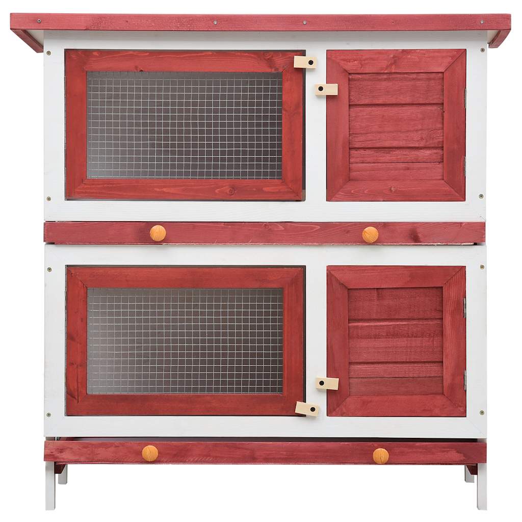 Outdoor Rabbit Hutch 4 Doors Red