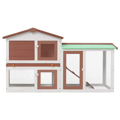 Outdoor Large Rabbit Hutch Brown And White 145X45X84cm