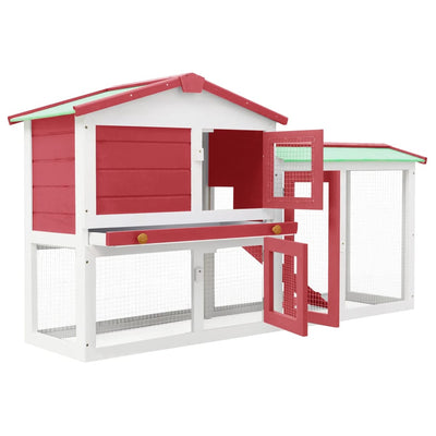 Andala Pets Outdoor Large Rabbit Hutch Red and White 145x45x84 cm Wood