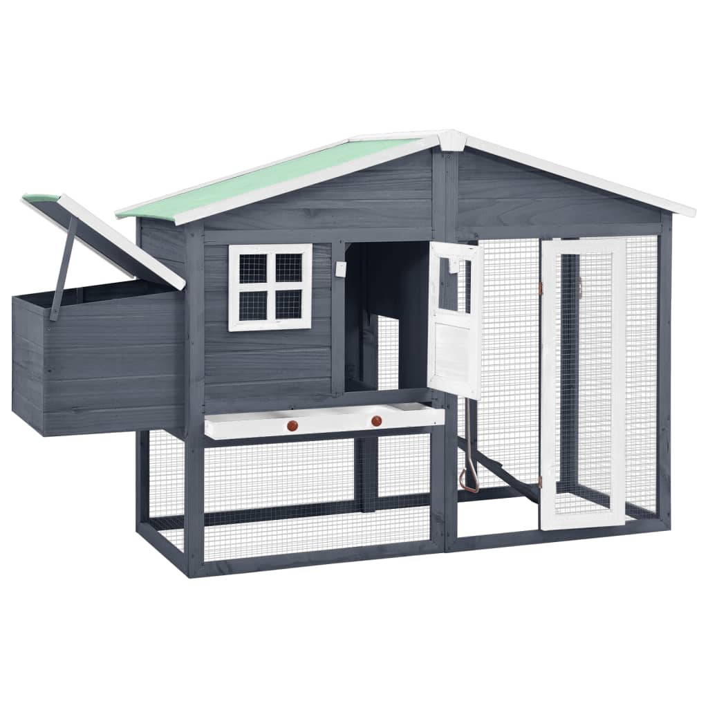 Andala Pets Chicken Coop with Nest Box Grey and White Solid Fir Wood