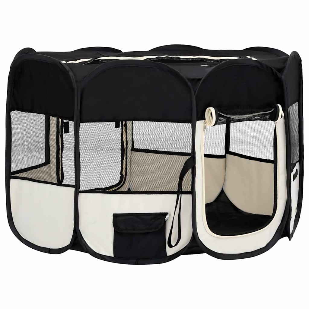 Foldable Dog Playpen With Carrying Bag Black 110X110X58cm