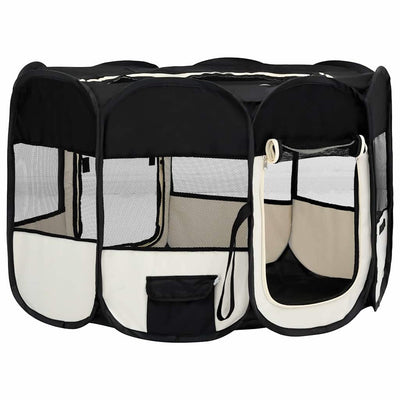 Foldable Dog Playpen With Carrying Bag Black 110X110X58cm