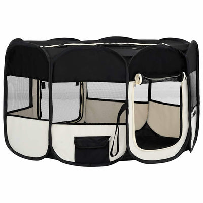 Foldable Dog Playpen With Carrying Bag Black 145X145X61cm