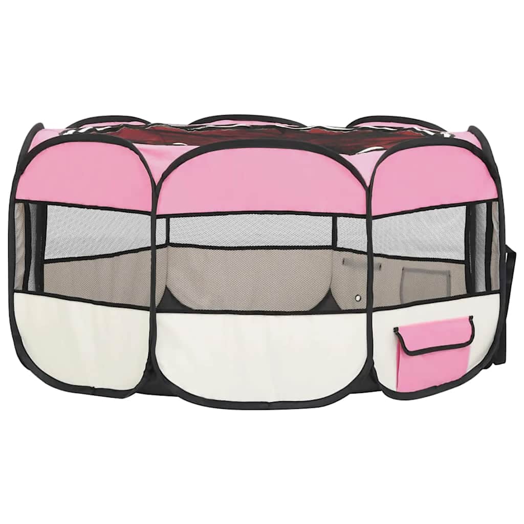 Foldable Dog Playpen With Carrying Bag Pink 145X145X61cm