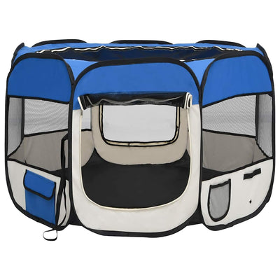 Foldable Dog Playpen With Carrying Bag Blue 90X90X58cm