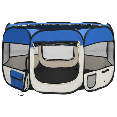 Foldable Dog Playpen With Carrying Bag Blue 110X110X58cm