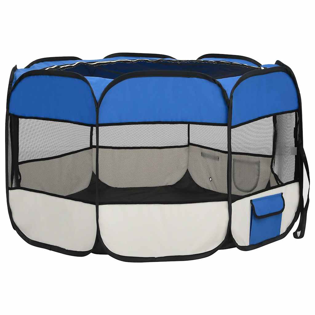 Foldable Dog Playpen With Carrying Bag Blue 110X110X58cm