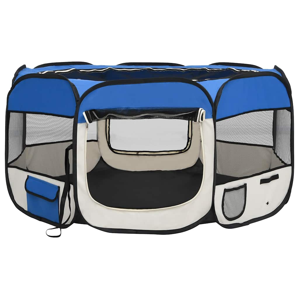 Foldable Dog Playpen With Carrying Bag Blue 125X125X61cm