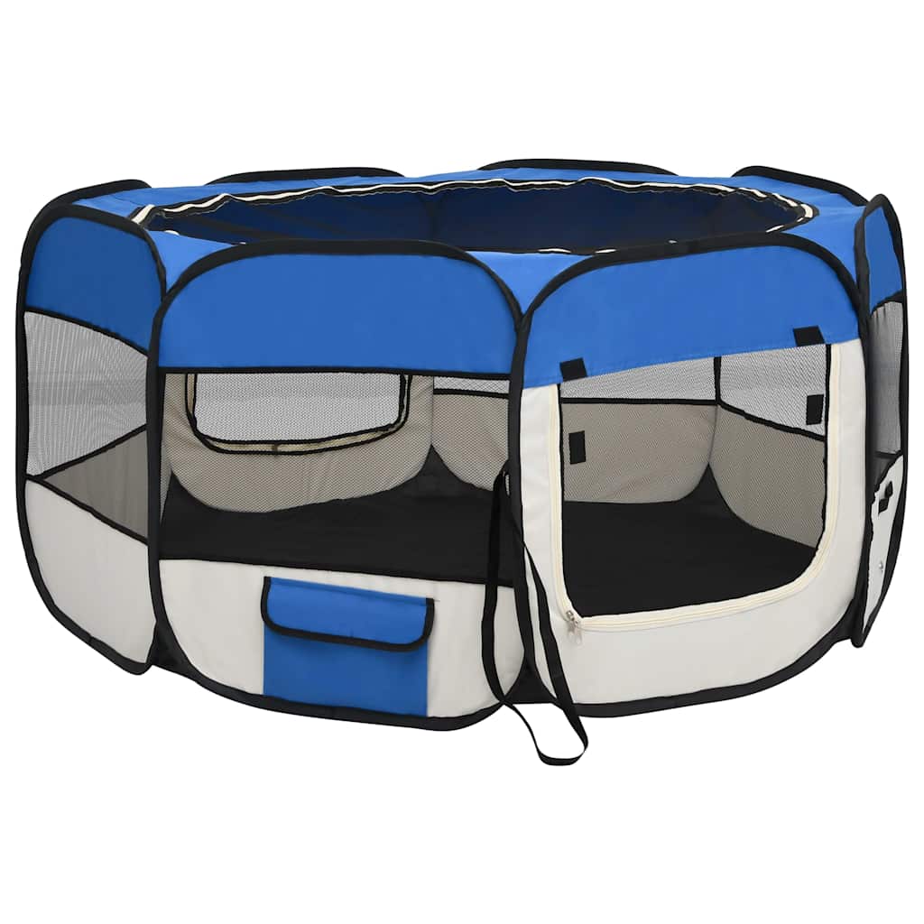 Foldable Dog Playpen With Carrying Bag Blue 125X125X61cm