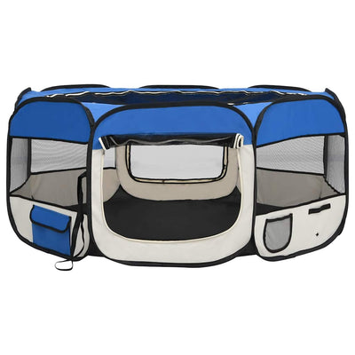 Foldable Dog Playpen With Carrying Bag Blue 145X145X61cm