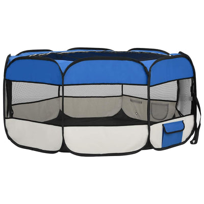 Foldable Dog Playpen With Carrying Bag Blue 145X145X61cm