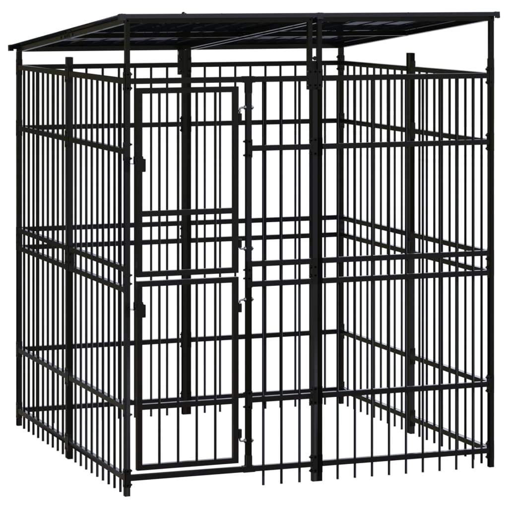 Outdoor Dog Kennel with Roof Steel 3.69 m