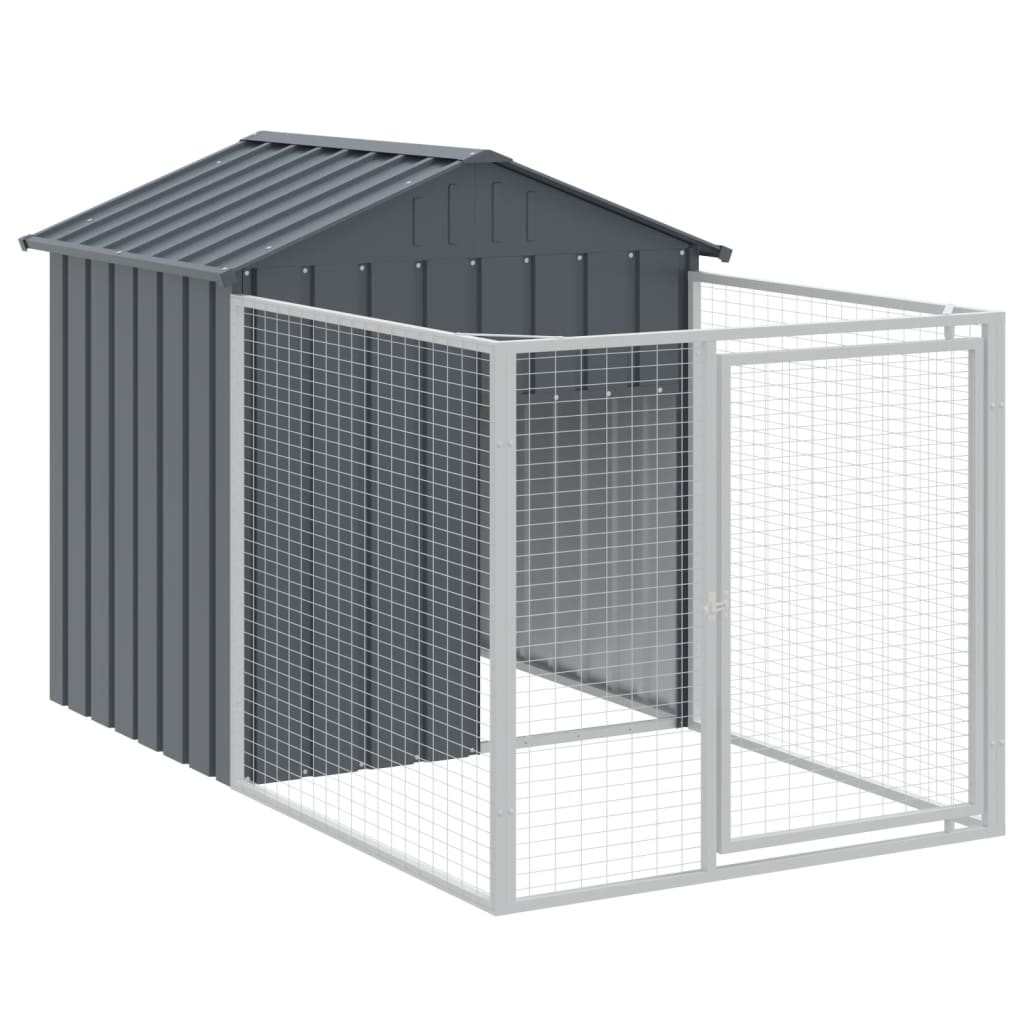 Andala Pets Dog House with Run Dark Grey 117x201x123 cm Galvanised Steel