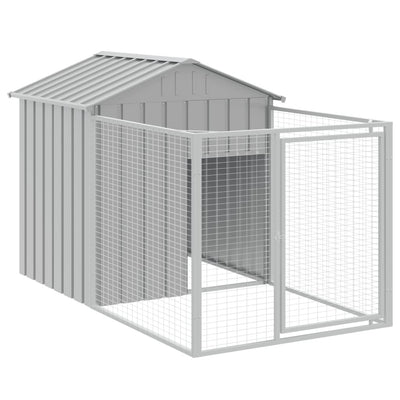 Andala Pets Dog House with Run Light Grey 117x201x123 cm Galvanised Steel