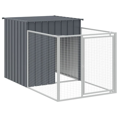 Andala Pets Dog House with Run Dark Grey 110x201x110 cm Galvanised Steel