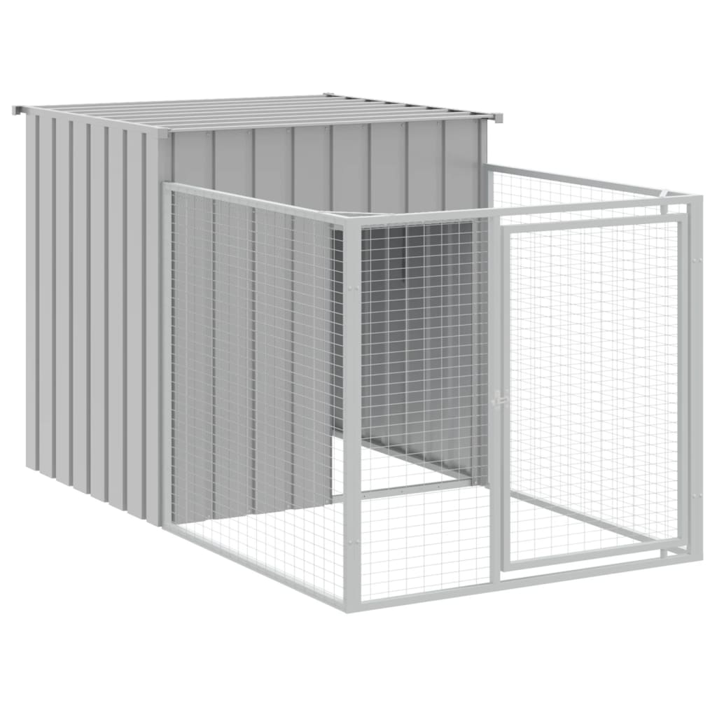 Andala Pets Dog House with Run Light Grey 110x201x110 cm Galvanised Steel