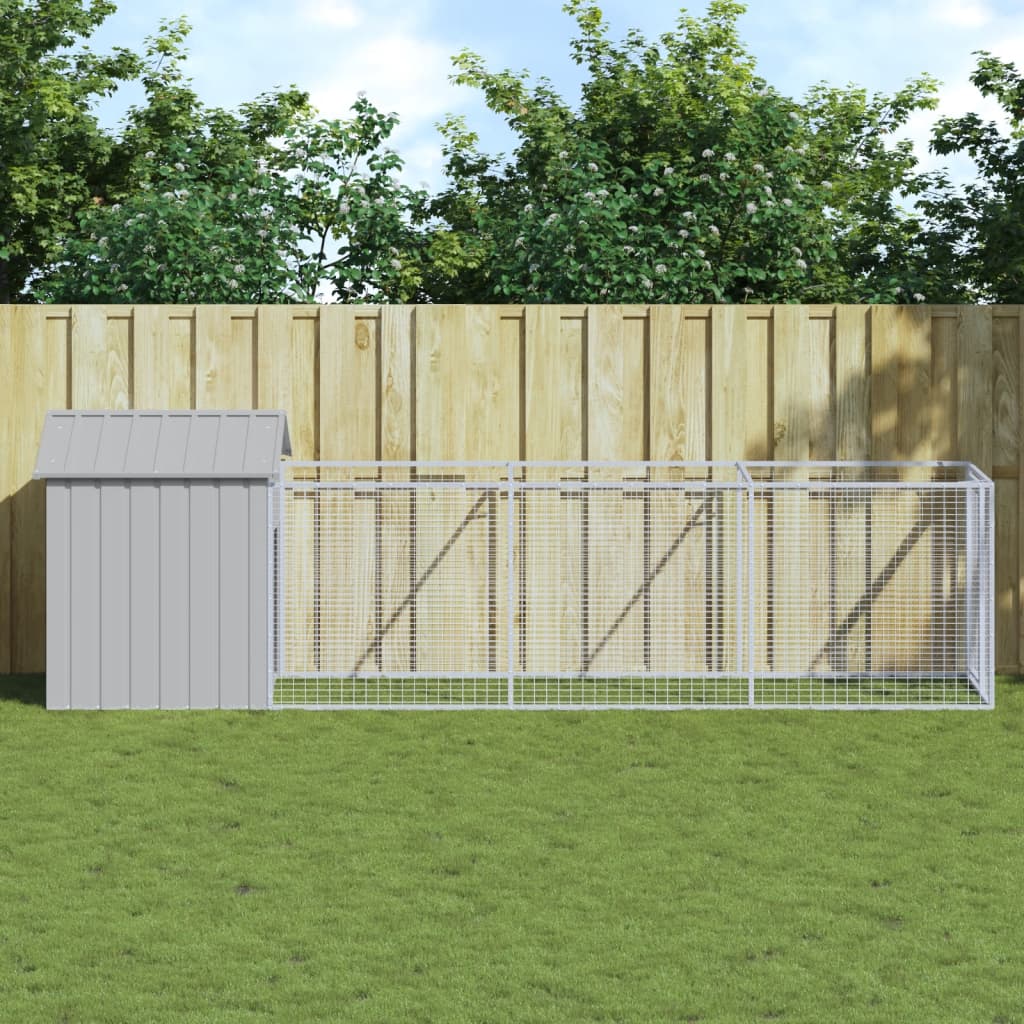 Andala Pets Dog House with Roof Light Grey 117x405x123 cm Galvanised Steel