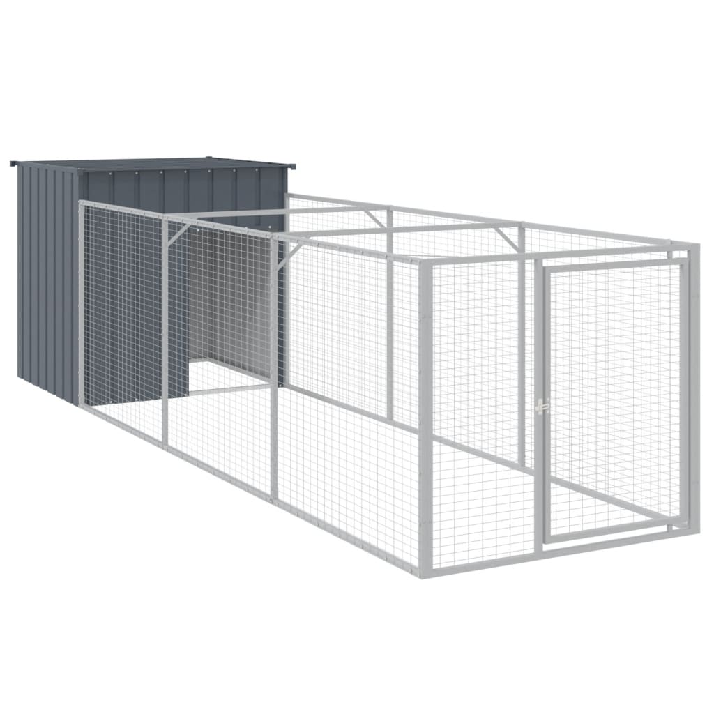 Andala Pets Dog House with Run Dark Grey 110x405x110 cm Galvanised Steel