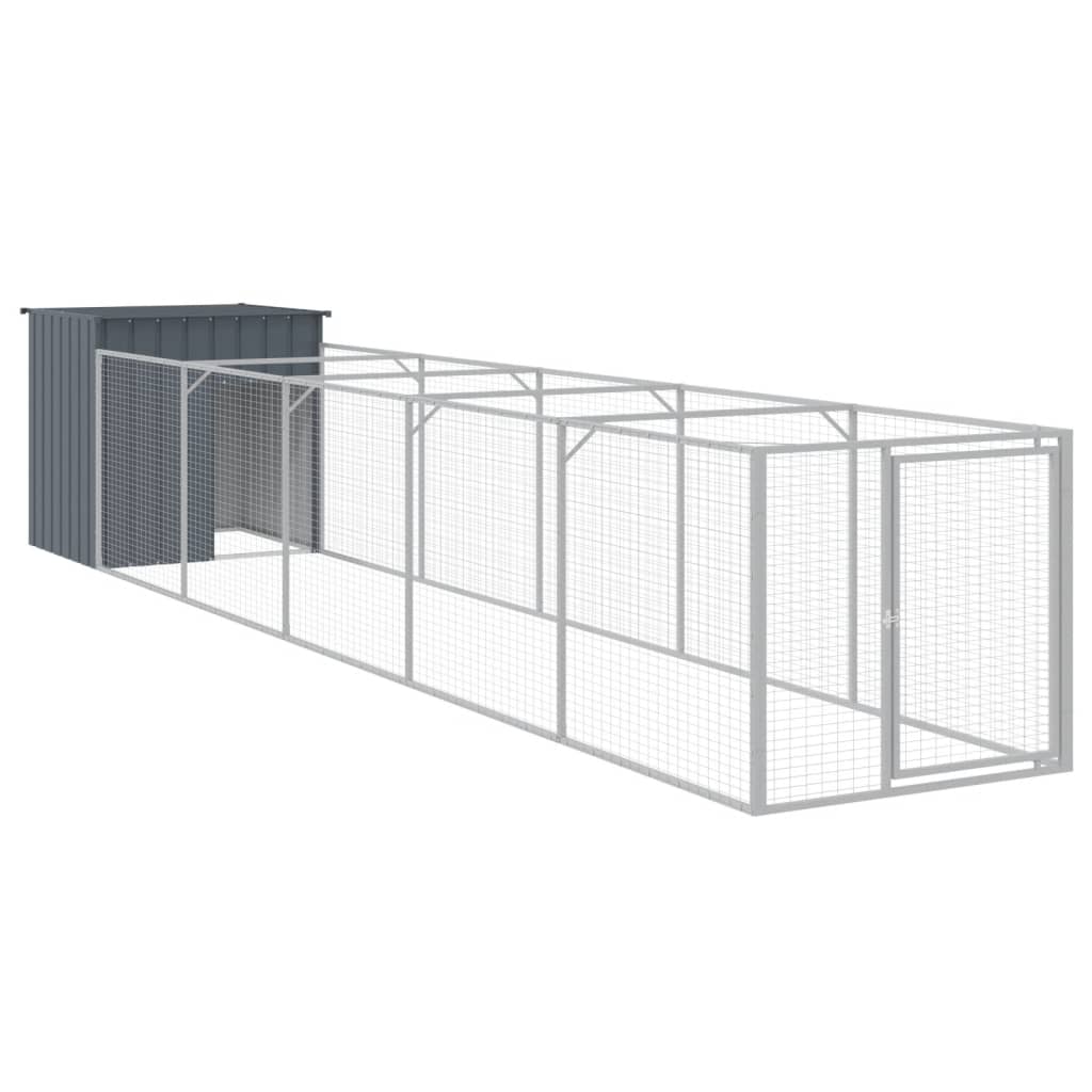 Andala Pets Dog House with Run Dark Grey 110x609x110 cm Galvanised Steel