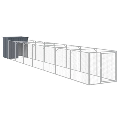 Andala Pets Dog House with Run Dark Grey 110x813x110 cm Galvanised Steel