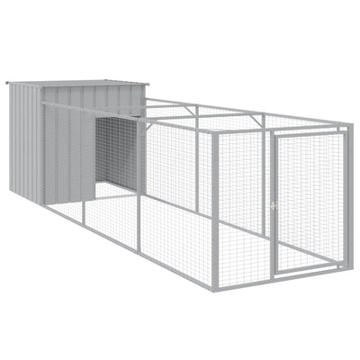 Andala Pets Dog House with Run Light Grey 110x405x110 cm Galvanised Steel