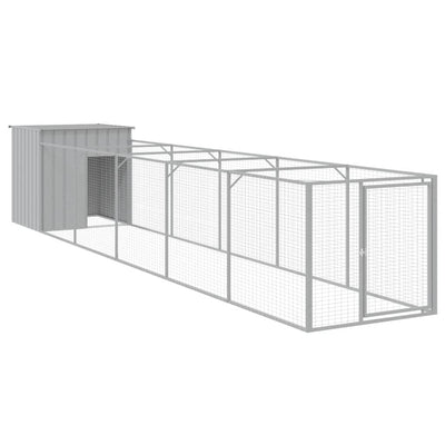 Andala Pets Dog House with Run Light Grey 110x609x110 cm Galvanised Steel