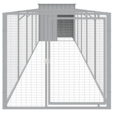 Andala Pets Dog House with Run Light Grey 110x201x110 cm Galvanised Steel