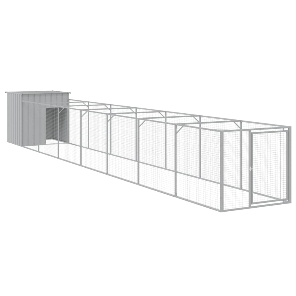 Andala Pets Dog House with Run Light Grey 110x813x110 cm Galvanised Steel