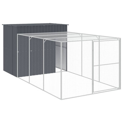 Andala Pets Dog House with Run Dark Grey 214x457x181 cm Galvanised Steel