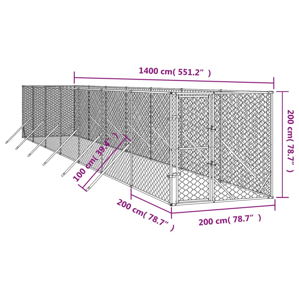 Outdoor Dog Kennel Silver 2X14X2 M