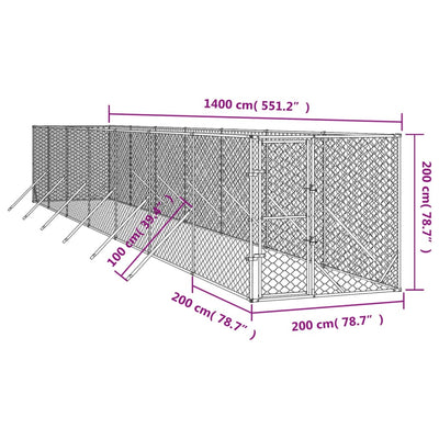 Outdoor Dog Kennel Silver 2X14X2 M