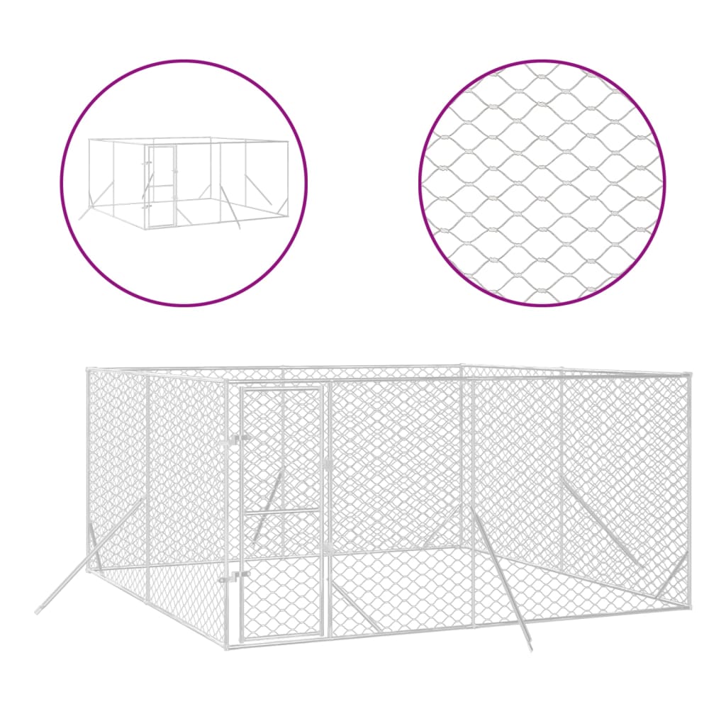 Outdoor Dog Kennel Silver 4x4x2 m