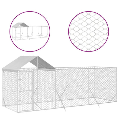 Outdoor Dog Kennel with Roof Silver 6x2x2.5 m