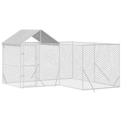 Outdoor Dog Kennel With Roof Silver 4X4X2.5 M