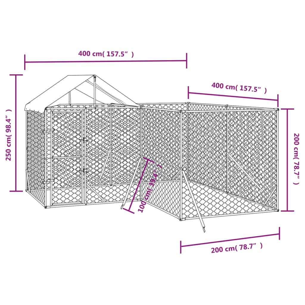 Outdoor Dog Kennel With Roof Silver 4X4X2.5 M