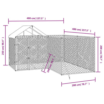 Outdoor Dog Kennel With Roof Silver 4X4X2.5 M